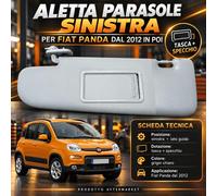 Parasole sinistro per Fiat Panda dal 2012 grigio con specchio e tasca integrati.
