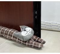 Paraspifferi Decorativo sottoPorta 90 cm Paravento per Porte e finestre, Paraspifferi appesantito per bloccare Il Rumore sul Fondo della Porta,fermaporta in tessuto (plaid marrone, gatto（90 cm）)