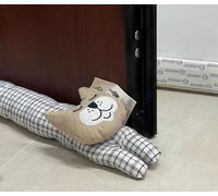 Paraspifferi Decorativo sottoPorta 90 cm Paravento per Porte e finestre, Paraspifferi appesantito per bloccare Il Rumore sul Fondo della Porta,fermaporta in tessuto (plaid bianco, gatto（90 cm）)