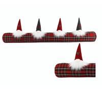 Paraspiffero Porta Finestra Imbottito Salsicciotto con Gnomi Elfi di Natale in Stoffa Lunghezza 85 cm Scozzese Rosso Mod. Incanto