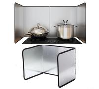 Paraspruzzi pieghevole in acciaio inox, 30 x 40 x 80 cm, paraschizzi per fornelli a gas ed elettrici, protezione antigrasso resistente al calore con bordo in gomma per lavori in cucina sicuri(B)