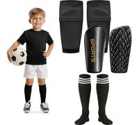 Parastinchi da calcio per bambini dai 3 ai 16 anni, per bambini e bambine, mini parastinchi protettivi da calcio con maniche e calzini lunghi (nero, S (per bambini, 2-4 anni))