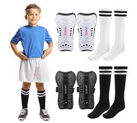 Parastinchi da calcio per bambini e bambine da 4 a 10 anni con calze da calcio lunghe (2 paia di parastinchi e calzini)