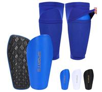 Parastinchi da calcio, tra cui calze con tasca e maniche antiscivolo, parastinchi da calcio, per bambini, adolescenti, adulti (blu, M)