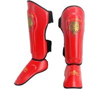 Parastinchi Muay Thai,Pad Muay Thai Training Instep,parastinchi Kickboxing Muay Thai,Cuoio di Cuoio,Cuscinetti di Protezione del Collo del Piede delle Gambe,Attrezzatura da Allenamento, Red, L