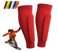 Parastinchi Sci, Para Stinchi Sci Adulto, Parastinchi per Scarponi Da sciare, Ghette Lunghe, Elastiche e Resistenti Agli Urti, con Design a Nido d'Ape, per sciare e Calcio (Rosso, L)