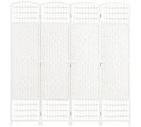 Paravento a 4 Ante Pieghevole 160x170 cm Autoportante e Intrecciato per Interni Bianco