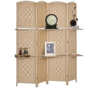 Paravento a 4 Ante Pieghevole con Mensole 160x170 cm Legno di Pino