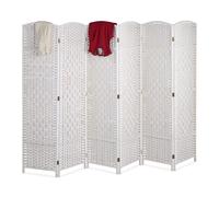 Relaxdays Paravento a 6 Pannelli, HxL: 170 x 240 cm ca., Divisore Pieghevole, Separé per Ambienti Interni, Color Bianco