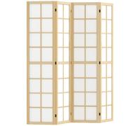 Paravento da Interno a 4 Pannelli Pieghevole in Legno e Tessuto, 160x170 cm, Colore Legno e Bianco