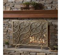 Paravento in ferro per camino, design a cerchio sovrapposto, larghezza 104 cm, rete parascintille per la sicurezza interna, finitura oro