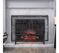 Paravento in ferro per camino, design geometrico moderno, maglia fine parascintille per interni