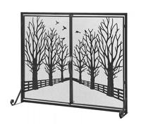 Paravento moderno per caminetto con alberi decorativi e uccelli, parascintille autoportante per caminetti a legna e carbone, migliora la sicurezza e la decorazione della casa