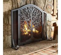 Paravento per caminetto con porta, in ferro battuto a forma di albero, griglia parascintille, rete a schermo piatto realizzata a mano, copertura moderna ad arco per camino per soggiorno