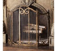 Paravento per caminetto in ottone anticato, resistente al calore, parascintille per caminetti a carbone, 114 x 90 cm