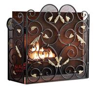 Paravento per camino, a 3 pannelli, in ferro battuto nero, protezione per cancello per legna e bruciatore a legna, elegante decorazione per la casa