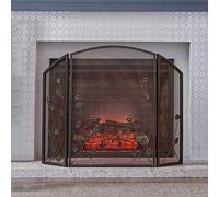 Paravento per camino in ferro battuto a 3 pannelli con copertura in rete metallica, decorazione per la casa, il soggiorno, il recinto e le scintille, colore: rame rosso