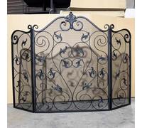 Paravento per camino in ferro battuto nero, 3 pannelli parascintille per bruciatore a legna, alta 82 cm, protezione antincendio, elegante protezione per bruciatori di legna, accessorio per la casa