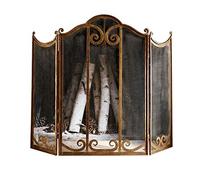 Paravento per camino, in ottone anticato, resistente al calore, parascintille per camino, fornace, carbone, 114 x 90 cm