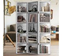 Bakaji Paravento Separè 3 Pannelli Struttura in Legno Rivestimento in Tela Con Stampa Fronte Retro Libreria Divisorio Richiudibile Pieghevole (180 x 120 cm)