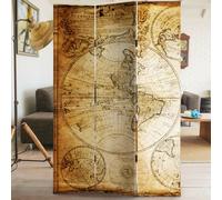 Bakaji Paravento Separè 3 Pannelli Struttura in Legno Rivestimento in Tela con Stampa Fronte Retro Mappamondo Antico Divisorio Richiudibile Pieghevole Dimensione 180 x 120 cm Design Moderno