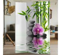 Paravento Separe 3 Pannelli Stampa Fronte Retro Pietre Orchidea ZEN 180x120cm