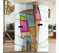 BAKAJI Paravento Separè 3 Pannelli Struttura in Legno Rivestimento in Tela con Stampa Fronte Retro Quadro Astratto Divisorio Richiudibile Pieghevole Design Moderno