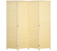 Paravento Separè 4 Pannelli H180 cm in Legno e Bambù Naturale