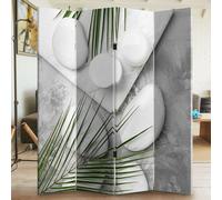 Paravento Separe 4 Pannelli Stampa Fronte Retro Pietre Foglie Tropical 180x160cm