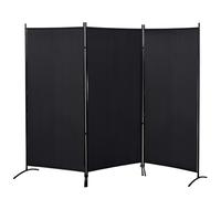 Paravento Separé da Interno 253x50x182 cm a 3 Pannelli Pieghevole in Metallo e Poliestere Nero