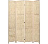 Paravento Separé Da Interno A 4 Ante In Legno E Bambù, Pieghevole E Salvaspazio Altezza 170cm, Marrone
