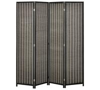 Paravento Separè Divisorio 4 Pannelli 180x1,9x180 cm in Bambù e Legno Marrone e Nero