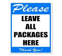 Parcel Delivery Metal Sign Leave All Packages Here Notice 12x8 Inch | Sturdy rustproof metal plate with high visibility contrast design helpful sign for apartment complex or retail store