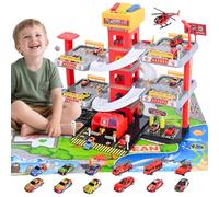 Parcheggio per bambini, 5 piani, ascensore, luce e suono, 12 auto, dai 3 | Garage per auto giocattolo con stazione di servizio, rampa e piazza di atterraggio per elicotteri, parcheggio dei vigili del