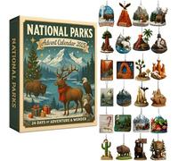 Parchi nazionali Calendario dell'Avvento 2025 in acrilico 2d ornamenti piatti 24 giorni di Natale conto alla rovescia, calendario di Natale per gli amanti della natura all'aria aperta, regalo