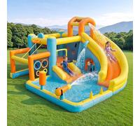 Parco acquatico gonfiabile per bambini, con scivolo d'acqua, piscina, parco giochi acquatici, con ventilatore, dimensioni 405 x 416 x 218 cm, multicolore