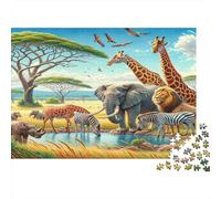 Parco della fauna africana Puzzle 1000 Pezzi In Resistente E Durevole, Un Busta Di Puzzle A Rompicapo Per Enigma Per Il Relax Mentale, Ideale Per Vacanza Relax, Puzzle 38x26cm/1000pcs