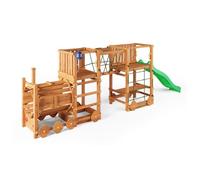 Parco Giochi da Giardino in Legno Loco Express con Tunnel a Forma di Treno, Scivolo, Altalena, Tavolo Picnic, Arrampicata - Gioco da Esterno per Bambini 3-10 Anni