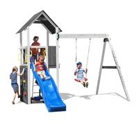 Parco Giochi in Legno Carol 2 Bianco con Scivolo, Altalena e Parete da Arrampicata - Struttura da Esterno per Bambini - Colore Bianco