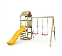 Parco Giochi in Legno Maxplay 2.2 con Scivolo 2,2 m Verde, Doppia Altalena, Torre con Tetto e Parete Arrampicata - Area Gioco da Giardino per Bambini 3-10 Anni, Legno Impregnato Autoclave (Giallo)