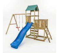 Parco Giochi in Legno Maxplay 3.1 con Torre a 2 Piattaforme, Scivolo 2,2 m, Doppia Altalena e Arrampicata - Area Gioco da Giardino con Sabbiera, 356x395x262 cm, Legno Impregnato Autoclave (Blu)