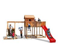 Parco giochi in legno My_SPACE_XL Spider - Casetta con tetto, scivolo 2,9 m, doppia piattaforma, altalene e arrampicata