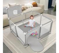 Parco giochi modulare 180 x 120 cm 50 palline pieghevole per bambini da 0 a 24 mesi, area giochi sicura per casa, tappeto antiscivolo interno, centro attività per bambini, basket