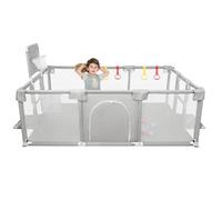 Parco giochi per bambini 180×120×66 cm nero con protezioni angolari, 50 palline oceaniche, 4 anelli di presa e 8 ventose, spazio di gioco sicuro per i più piccoli, grigio chiaro