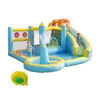 Parco giochi per bambini da 3 a 10 anni, castello gonfiabile con acquascivolo e soffiatore, trampolino, piscina per bambini, fontana, gioco di lancio ad anelli, tessuto Oxford, 430 x 390 cm