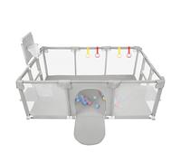Parco giochi per bambini, parco giochi per bambini con cesto per palline, set completo di 50 palle, 4 anelli di presentazione e 8 ventose, tela Oxford e rete traspirante (grigio chiaro)