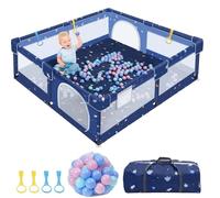 Parco per bambini, 150 x 180 cm, con 50 palline e 4 anelli di arrampicata, XL Parco giochi sicuro per bambini, fondo antiscivolo, tessuto traspirante, bordo rinforzato, borsa per il trasporto inclusa