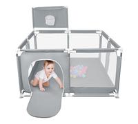 Parco per bambini con rete da basket, 126 x 126 x 66 cm, grigio, design sicuro con porta a scorrimento e palline da gioco (grigio scuro, 126 x 126 x 66 cm)