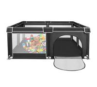 Parco pieghevole con 4 anelli per neonati, rete traspirante e cerniera, per interni ed esterni, 180 x 150 x 66 cm, nero