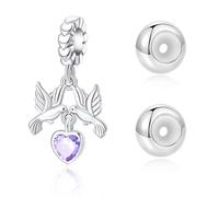 PARCOM Set di 3 ciondoli a forma di colomba della pace in argento Sterling 925 e perline in silicone, compatibili con braccialetti e collane Pandora, gioielli ipoallergenici da donna, per festa della